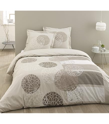 Vision Lenny Taupe dekbedovertrek en 2 bijpassende kussenslopen, katoen, beige, 240 x 220 cm