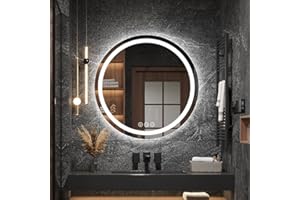 Ratsamee LED Bathroom Vanity Mirror with LED Lights - 600mm Round Anti-Fog Wall Mirror, 3-Color Dimmable Frontlit Illumination for Makeup, Wall Mounted Bathroom Lighting