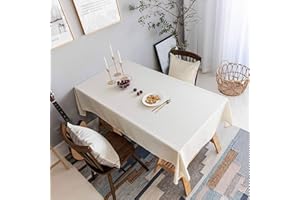 Home Brilliant Cream Table Cloth, White Linen Tablecloths Rectangular, Solid Farmhouse Checker Table Covers for Party, Indoor Outdoor Table Clothes for Dining Table, 132CM x 260CM, Cream