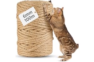 TORVEN 100m Corde pour Arbre à Chat en Sisal Naturel 6mm - Rouleau pour Griffoir, Bricolage DIY, Décoration Maison/Jardin - Corde Arbre à Chat de Remplacement (100 m x 6 mm)