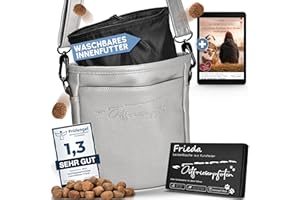 Ostfriesenpfoten® Leckerlibeutel 'Frieda' für Hunde aus hochwertigem Kunstleder - Grau Größe L - Futterbeutel mit EasyOpen Einhandmagnetverschluss - Gassitasche für Hunde-Leckerli
