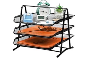 PLSOPPKG Bac à Courrier à 3 Niveaux, Métalliques Bureau A4 Organisateur, Bac à Documents, Corbeille à Courrier Bureau A4 Organizer Mesh, Document Bureau Maille Métallique pour la Maison, Le Bureau (Noir)