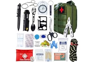 HUMPTI Kit Supervivencia UE 2025 con Mochila Botiquín y Linterna, Manta Térmica Supervivencia, Cuchillo Supervivencia Militar Profesional, Tiritas, Vendas, Silbato y Brújula (Guardian - Estándar)