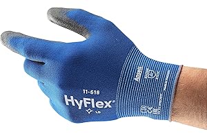Ansell HyFlex 11-618 Gants de Mécanicien à Revêtement PU pour Manipulations de Précision, Compatibles avec Écran Tactile, Bleus, 1 Paire