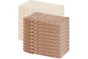 Lavea® Lot de 20 Gants de Toilette 15x21 cm en Éponge 100% Coton – Doux et Absorbants – Maison, Hôtel, Spa, Invités, Bébé – Serviette Visage/Essuie-Main – Cappuccino et Crème