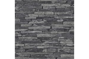 BRICOFLOR Papier peint intissé brique pierre imitation Tapisserie salle de bain 914224 91422-4 A.S. Création Best of Wood`n Stone 2nd Edition | Gris/Noir/Anthracite | Rouleau (10,05 x 0,53 m) = 5,33 m²