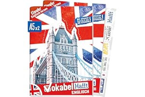 ‎HÄFFT Häfft® 2 x Englisch Vokabelheft A5 mit 2 Spalten, liniert 64 Seiten - mit Sprüchen, Infos zu Kultur und Umgangssprache, Grammatik, Lernkontrollsystem, Stickern u.v.m