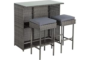 ESTEXO Polyrattan Gartenbar Set Gartenmöbel Sitzgruppe Rattan Bar Tresen Theke Tisch Barset Bartisch Stehtisch Gartentheke Barhocker Bar-Stuhl Sitzgruppe Grau