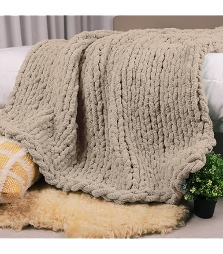 Handgemaakte gigantische dikke gebreide dekengooi, gezellige dikke zachte slaapbankdeken, warme merinowolmix dikke gebreide deken Kerst Home Decor Gift (Color : Beige, Size : 100x200cm