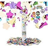 Relaxdays 10021774 Party Popper bunt mit Schmetterlingen, Blumen, Konfetti Kanone für Mottopartys, 40cm Party Shooter, mehrfa