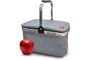 IRIS BARCELONA - Cesta Picnic Plegable, Cesta Térmica para Llevar Comida y Bebida a la Playa, Piscina, Excursión, Picnic Basket 20 l Gris Jaspeado