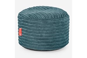 Lounge Pug Round Footstool Bean Bag Pouffe, Small Foot Rest, Cord Teal Blue