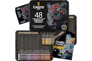 ‎CASTLE ART SUPPLIES Castle Art Supplies Metallic-Stifte-Set | Farbminen in 48 schimmernden Farbtönen mit Wachskernen für erfahrene Künstler, Profi- und Farbkünstler | Präsentationsbox aus Blech