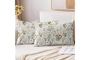 XPHZZL Cushion Covers Set of 2 Pack 30 x 50 cm - Soft Sage Green Wild Flower Plant Rectangle Cushion Covers for Sofa Bed Garden Outdoor Spring Decor Flower Plant with Invisible Zipper 12 x 20 Inch