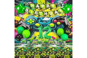 Sylphlikeoniric Videospiel Partygeschirr Geburtstag Deko 12 Jahre, Playstation Deko Geburtstag Junge Zocker, Gaming Luftballon Banner Teller Tasse Servietten Tischdecke Stroh (Gamer Geschirr 12 Jahre)