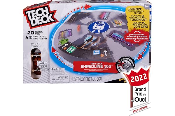 Tech Deck Finger Skate Rampe MOTORISEE SHREDLINE 360° - Rampe Motorisée Rotative - 50 Cm De Diamètre - avec Autocollants Et 1 Skate Thank You Exclusif 96 mm - X-Connect - Jouet Enfant 6 Ans et +