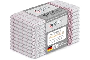 Glart 48KR2 juego de 10 paños de cocina paños de cocina paños de cocina paños de cocina, 50x70 cm, 100% algodón OEKO-TEX, cuadros rojos, prelavados