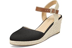 PIZZ ANNU Sandalias Mujer Verano Alpargatas con Cuñas de Esparto y Punta Cerrada Plataforma Espadrilles Zapatos Tacón Novia Boda Elegantes EU 36-42