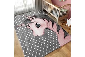 ‎CARPETTEX TEPPICH Carpettex Children's Rug Cute Unicorn Design Pink 120 x 170 cm - Short Pile Rug Children's Room for Girls and Boys Easy Care Soft - Washable Play Mat Baby Rug Gaming Rug Baby Room