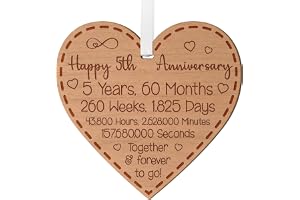 Blazing Eagle Designs 5th Anniversary Wooden Heart Keepsake - Engraved 5 Years of Love Gift Plaque with Ribbon - Eco-Friendly