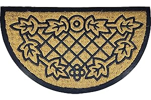 HOME ZEN HOUSEHOLD LINEN Zerbino art SPIDER IN fibra di cocco con stampe fantasiose tappeto ingresso casa asciuga passo con retro pvc per esterno e interno (40X70 CM MEZZALUNA FOGLIE)