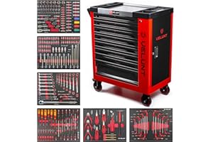 WIDMANN PROFESSIONELLE WERKZEUGE VELUNT Tool Trolley Cabinet with 233 Tools Steel Workshop Storage Chest Carrier ToolBox (TC8-6) (Red)