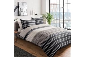 Sleepdown Juego de Funda de edredón Reversible con diseño de Rayas texturizadas, de fácil Cuidado, Suave, acogedora, 135 x 200 cm + 1 Funda de Almohada de 80 x 80 cm