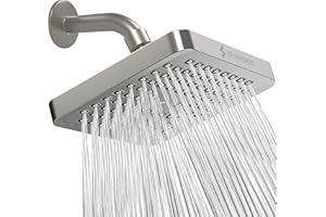 SparkPod Fixed Shower Head - High Pressure Rain - Luxury Modern Look - Easy No-Tool Installation - Perfect Adjustable Replacement for Your Bathroom Shower Heads (15 cm Square, Elegant Brushed Nickel)