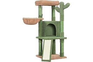 Yaheetech Cat Tree Cat Tower with Scratching Post, Cactus Cat Tree for Indoor Cats, Multi-Level Cat Condo Climbing Tree w/Hanging Ball & Basket, Cat Activity Centre Play House Furniture, 107cm
