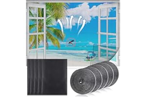 Yimomoyi 5 Paquete Mosquiteras para Ventanas, Mosquitera para Ventana, Mosquiteras Ajustables 130x150cm, Mosquitera Ventana con 5 Rollos de Cinta Adhesiva, Negro