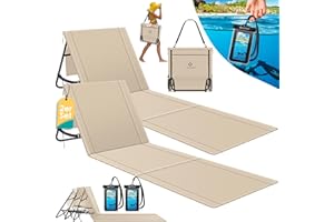 KESSER® Lot de 2 Matelas de Plage Pliables avec Dossier réglable, Sangle de Transport, Sac étanche & Rangement - Chaise Longue Pliable pour la Plage, Le Jardin & la terrasse pouvant Supporter 130 kg