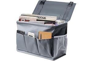 GwaOery Bedside Hanging Storage Pockets Oxford Bedside Organizer with Hook Gray Dorm Room Storage Basket with Carabiner for Bunk Beds Rails Book Phone Glasses Storage
