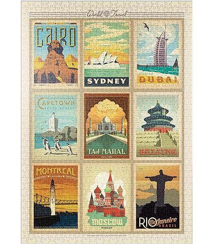 World Travel, Collage, Poster Vintage - Premium 1000 Pi&egrave;ces Puzzle