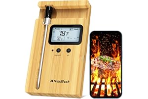 AlfaBot K2 Termometro per BBQ senza Fili, Termometro per Carne Intelligente, senza Fili, 160 m Bluetooth Control, Termometro per Barbecue, Affumicatore, Rotisserie Airfryer, App Control