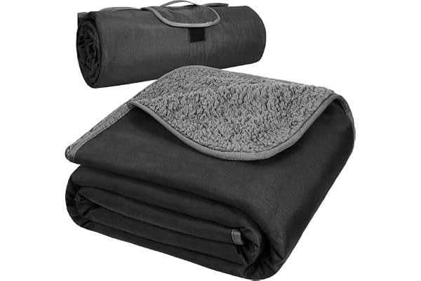 Couverture d'extérieur imperméable avec doublure Sherpa coupe-vent triple couche chaude confortable pliable pour camping stade plage pique-nique 51''x59'' & 59''x80'' - Lavable en machine