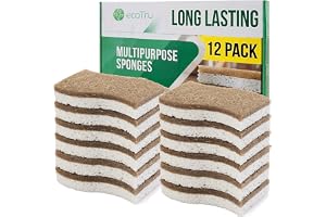 12-pack naturliga kökssvampar för disk, giftfri miljövänlig disksvamp, biologiskt nedbrytbar och komposterbar naturlig cellulosasvamp med kokosfiberskrubbare, snäll och repfri för kraftig rengöring