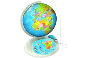 Clementoni - Exploraglobe - Globe Intéractif - Jeu Educatif - 500 Questions - 3 Niveaux de Difficulté - 13 Modes d'Exploration - Stylo Lecture Optique - Pour Enfants à Partir de 7 Ans