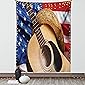 Lunarable Western-Wandteppich, Country-Musikgitarre, amerikanische Flagge, beliebtes Foto, Stoff zum Aufhängen…