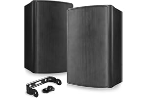 Power Dynamics BG050 Conjunto Altavoces Interior/Exterior 5,25" 120W 8 ohmios 2 vías, Resistentes a la Intemperie IP65, Rejilla y Soportes de Aluminio, Color Negro (2 Unidades)