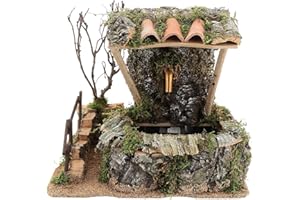 HOLYART Elektrischer Brunnen im Fels und mit Vordach für Krippe
