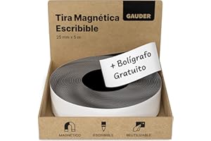 GAUDER Tiras Magnéticas Escribibles | Tiras Magnéticas para escribir | Tiras Magnéticas Escribibles Blanco (25 mm x 5 m)