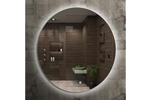 HOME GLOW Venti 50 cm Okrągłe lustro łazienkowe z oświetleniem LED, Okrągłe lustro ścienne LED z włącznikiem, Lustro z naturalnym białym światłem, Podświetlane z tyłu