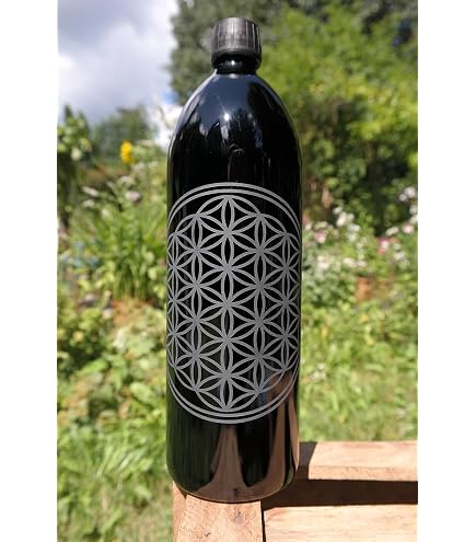 Freiglas Trinkflasche 1 Liter – Wikinger-Motiv Vegvisir, Glas, Plastikfrei, Mit Bügelverschluss
