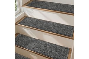 COSY HOMEER Full Edge Wrapping Stair Treads,70x22 CM Non-Slip Carpet Mat for Indoor Stairs, Single Color Polyester Stair Tread Runners Pads for Wooden Steps, Friendly to Kids Pets Elders(4pc, Black)