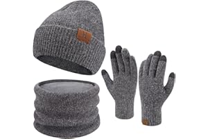 ZASFOU Womens Winter Beanie Hats Scarf Touchscreen Gloves Set Warm Knit Skull Caps Neck Warmer for Women Men