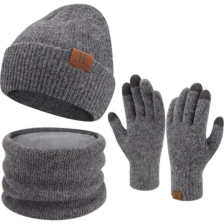 HEYO Damen Winter-Set – Strickmütze Mit Umschlag, Schal & Handschuhe In Beige (100% Acryl)