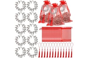 UMILKI Juego de Colgantes de Coronas de Laurel, 30 Bolsas de Organza Roja + 30 Coronas de Laurel + 30 Colgantes de Borlas