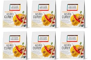 ‎FAIRTRADE ORIGINAL 6 x Gelbe Curry Paste Thailändisch | je 70g Packung | Thai Currypaste gelb von Fairtrade Original | ohne künstliche Zusätze | für asiatische Gerichte und würzig, scharfe Speisen