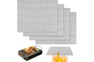 Arvoni 4 Pièces Tapis de Cuisson Barbecue 40×30 cm, Tapis Cuisson Barbecue Réutilisable et Résistant À La Chaleur, pour Grille Barbecue, Plaque Barbecue, Friteuse À Air, Électrique Et Charbon, Noir