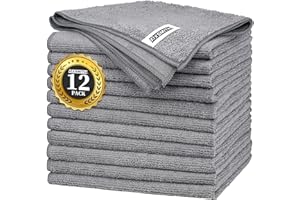 FIXSMITH Grey Microfibre Cleaning Cloth -Pack of 12, Highly Absorbent Cleaning Rags, 12"X16" All Purpose Cleaning Towels for Housekeeping, Kitchen, Car, Lint Free and Reusable Microfiber Towels